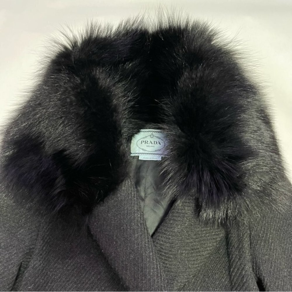 Prada Black Northern Racoon Dyed Fur Pea Coat IT 38/ US 2 - Picture 5 of 15